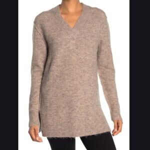 Magaschoni V-Neck Winter Cozy Knit Wool Blend XS Sweater Oversized taupe NEW